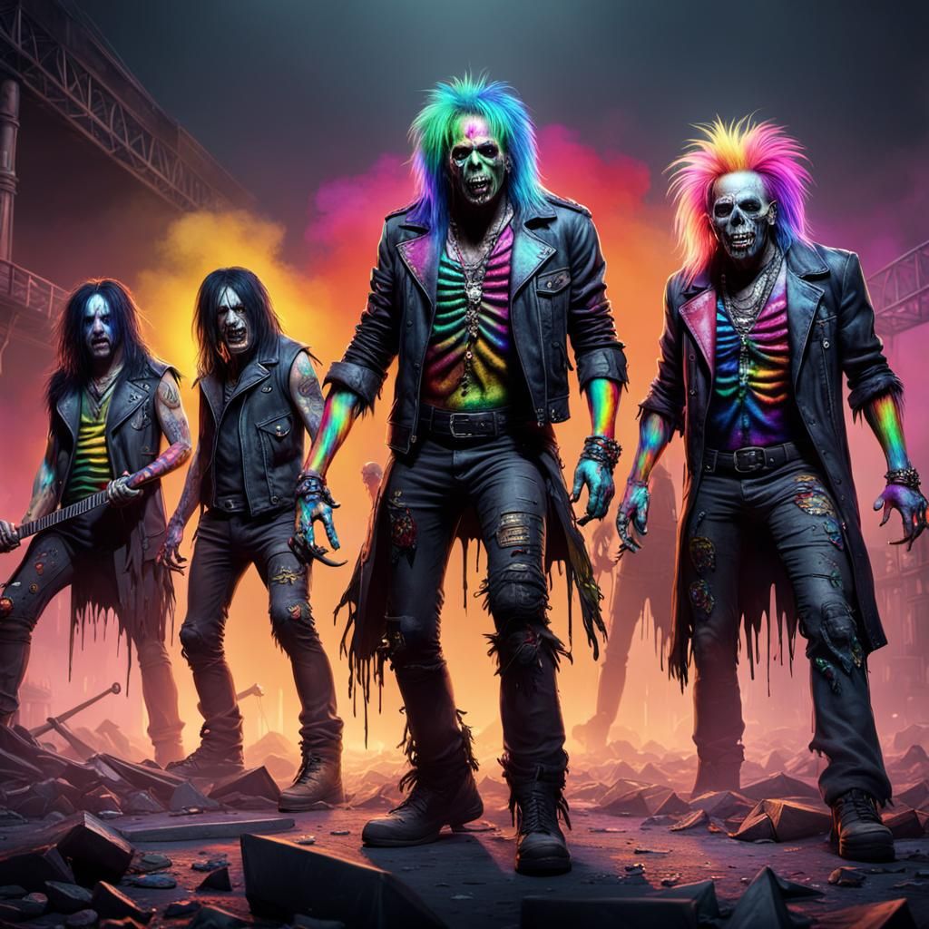 Motley Crue Zombies in Rainbow Clothes: Detailed Matte Paint...