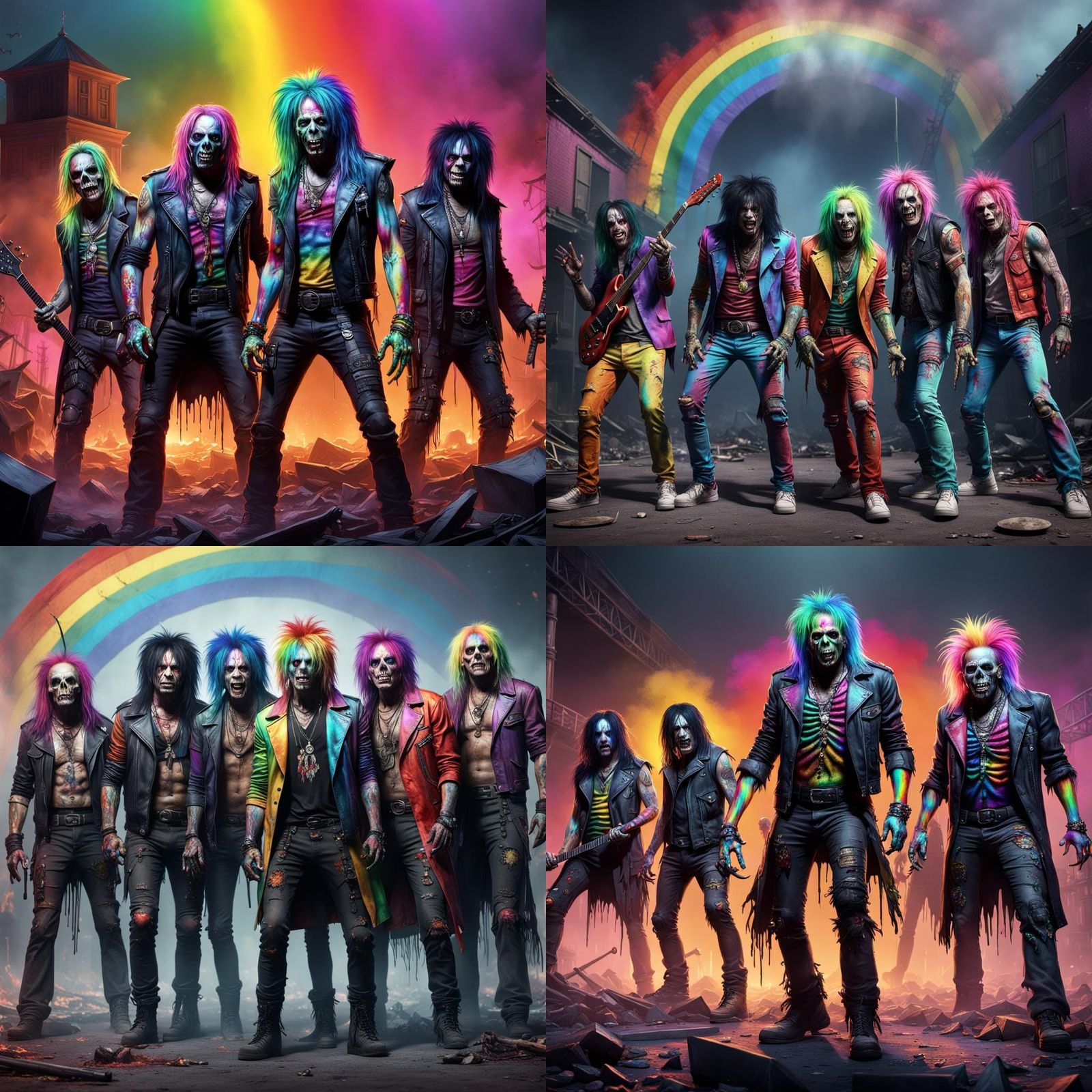Mötley Crüe Zombies in Rainbow Attire