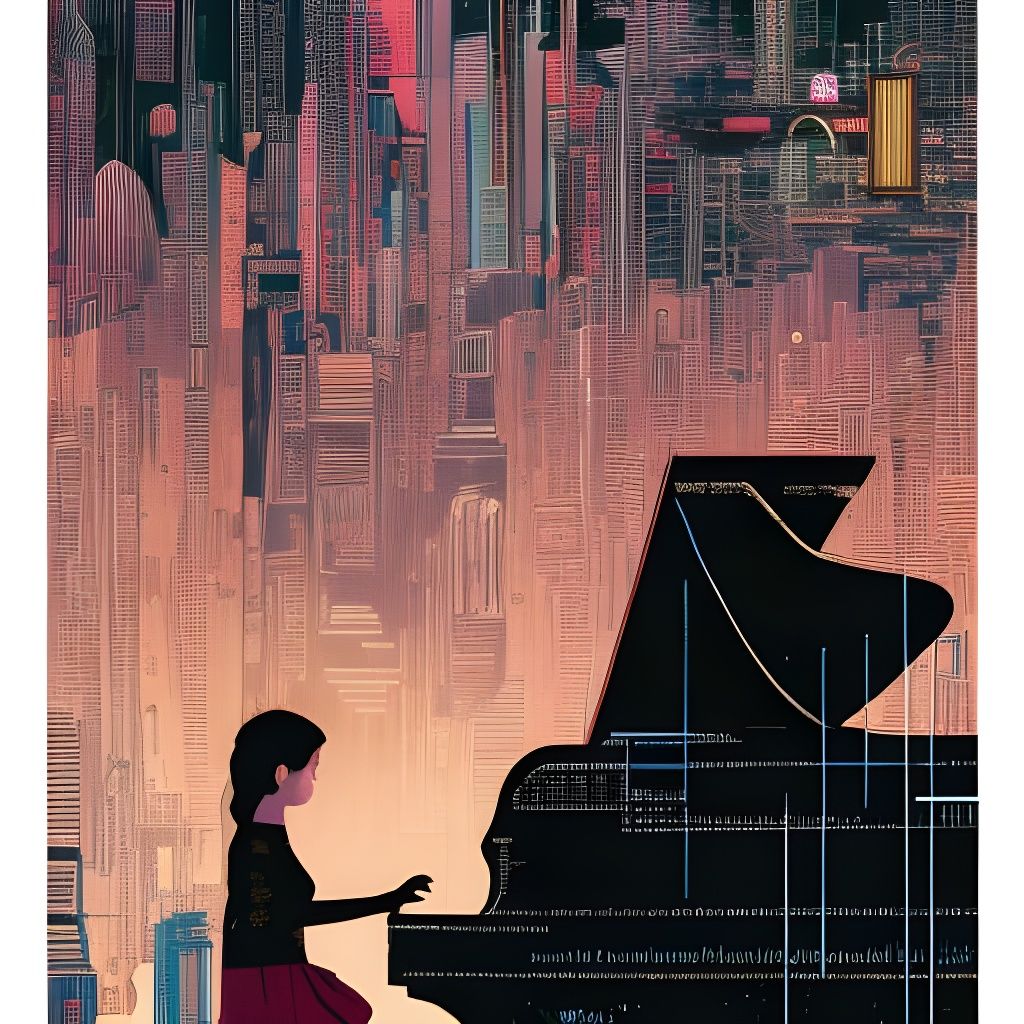 Cyberpunk Girl Playing Piano on Stage