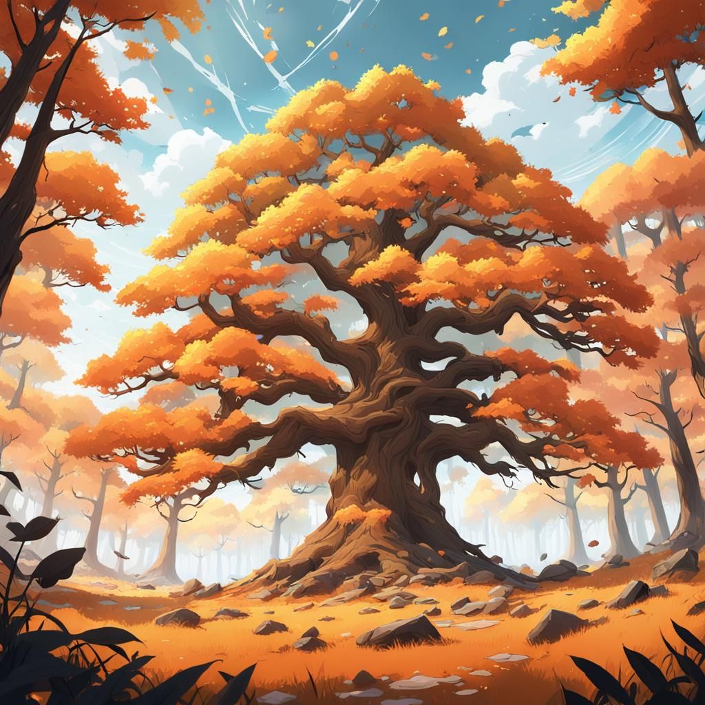 Autumnal Forest Scene in Cartoon Anime Style