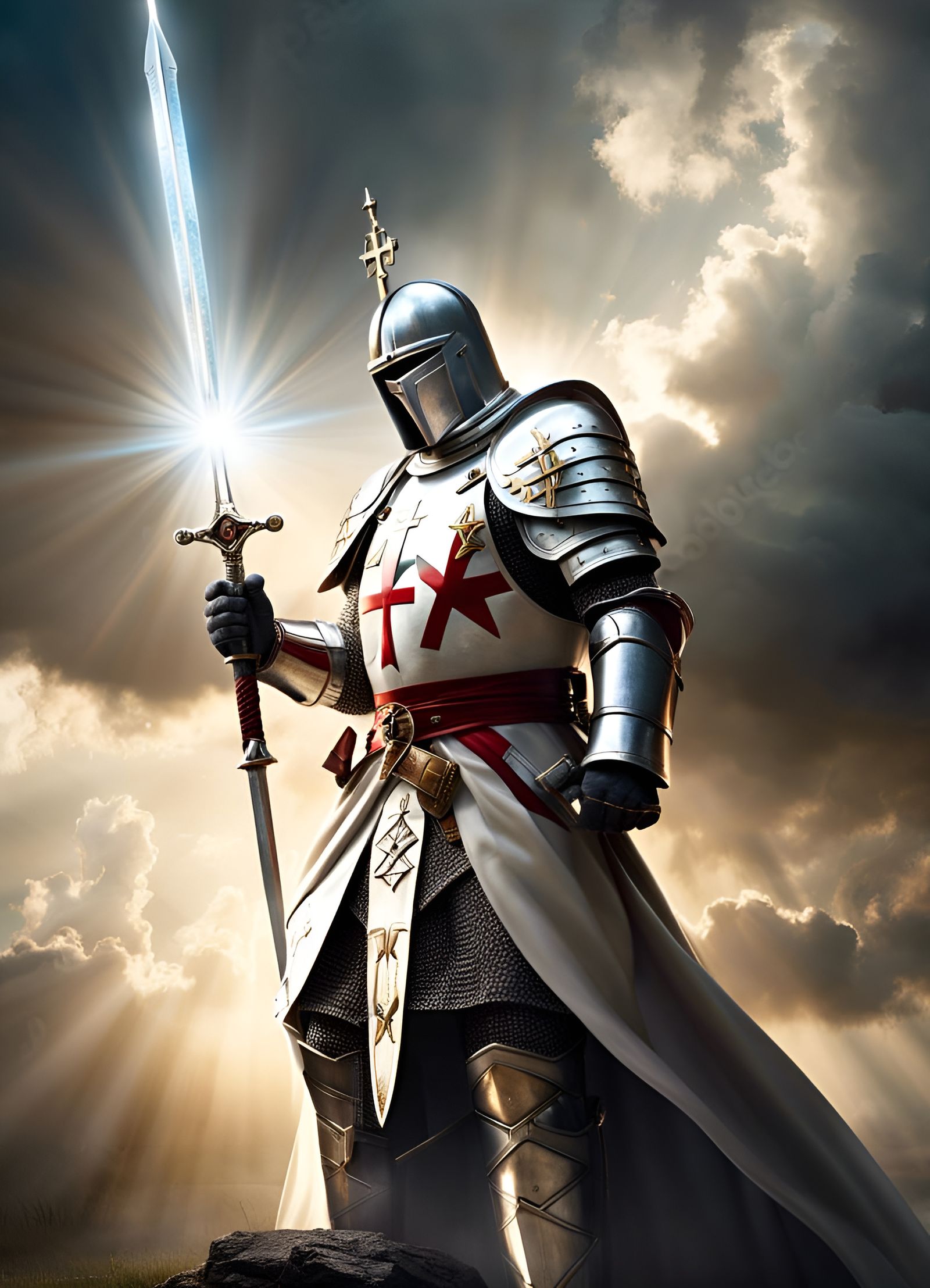 Epic Knight Templar Praying in Divine Light