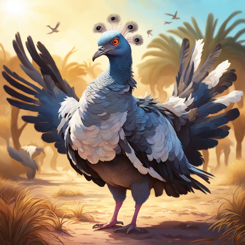 Pigeon in Ostrich Costume on Savanna