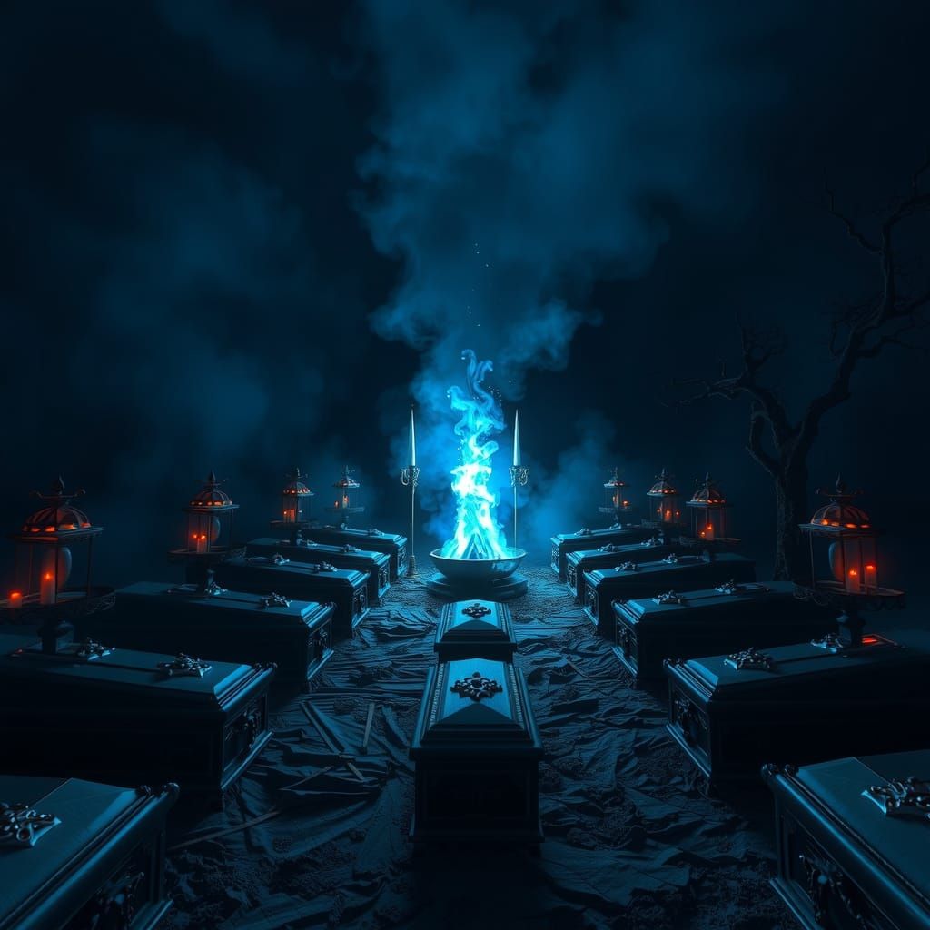 Ethereal Vampire Camp at Night: Photorealistic Scene