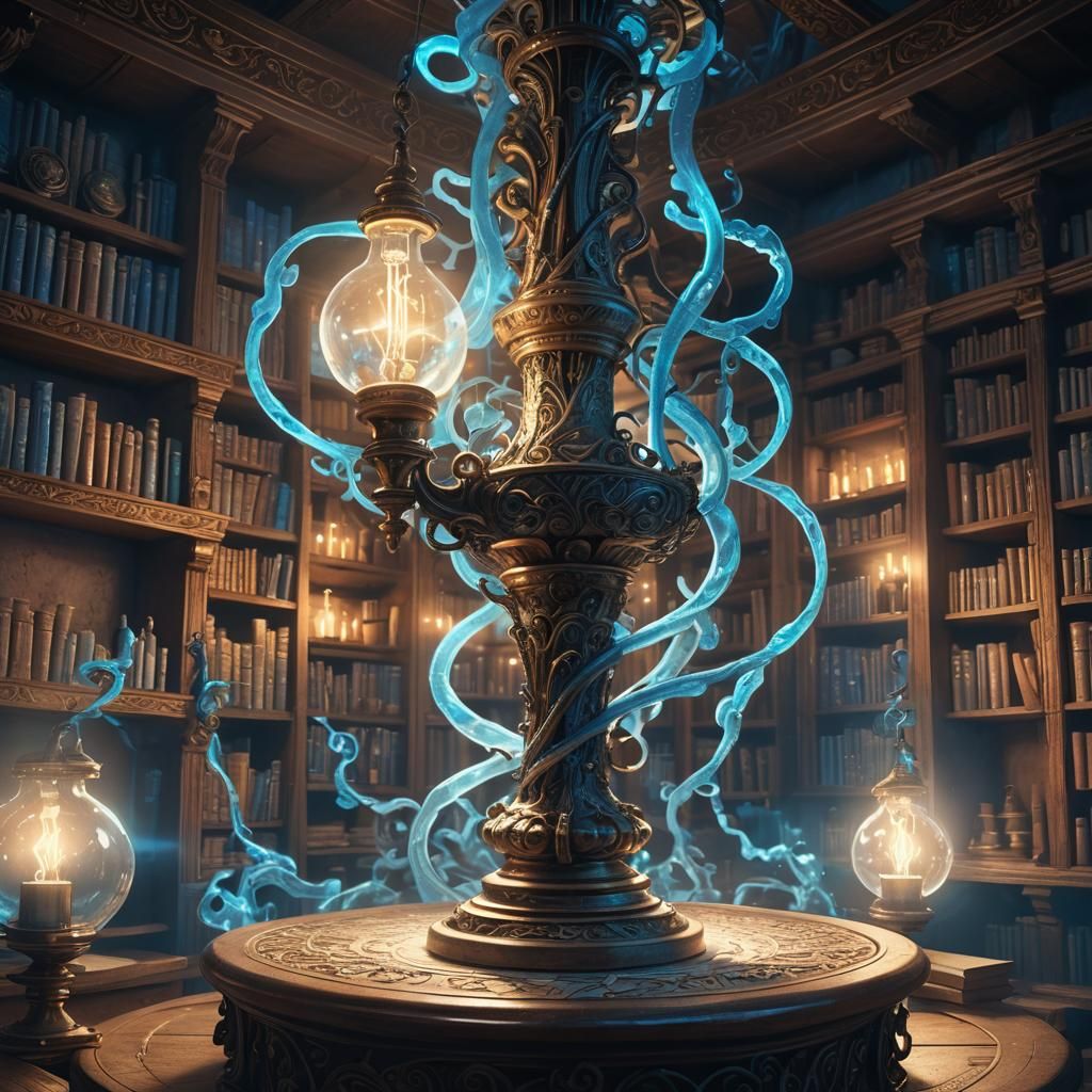 Glowing Lamp in Mystical Laboratory: Fantasy Concept Art