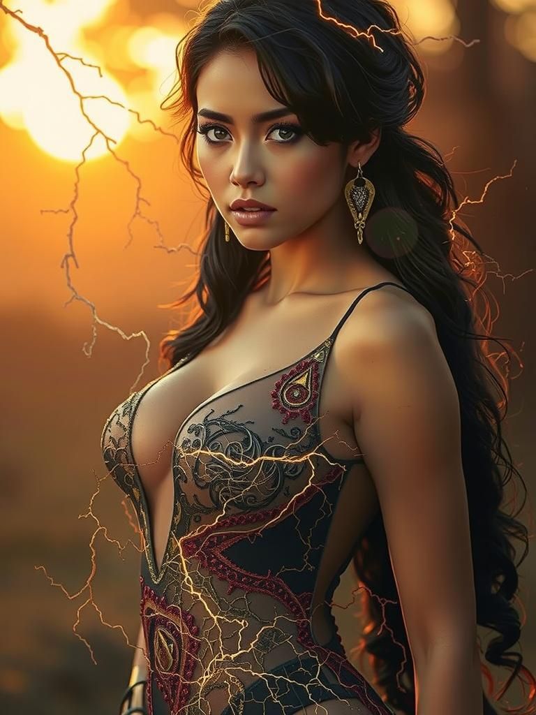 Electropunk Lightning Goddess in Electric Storm