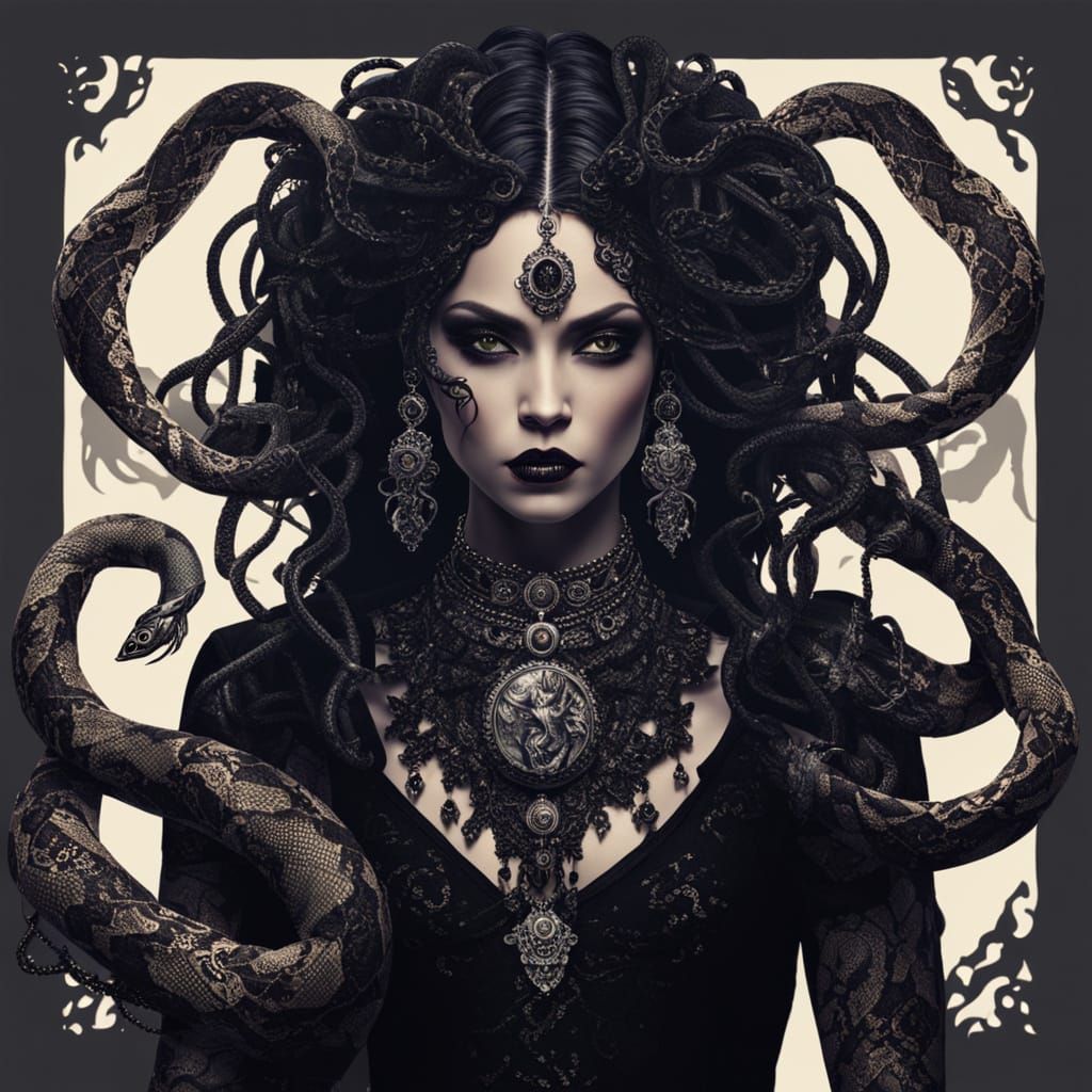 Gothic Medusa with Snakes in Dark Romanticism Style