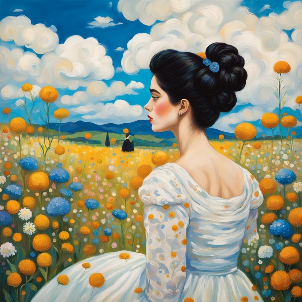 Gibson Girl in Klimt Style with Flowers