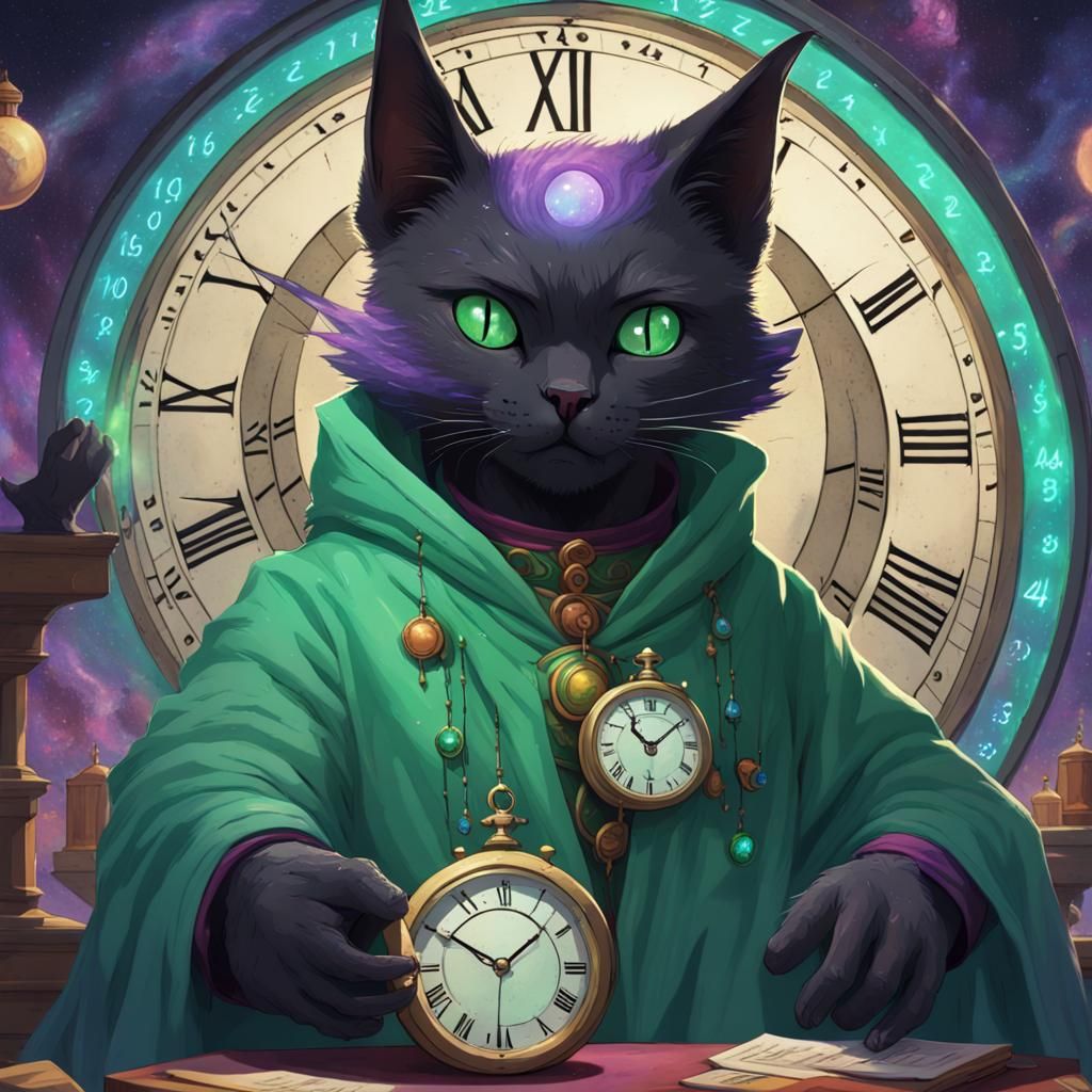 Clock-Wizard Cat Bends Time with Celestial Magic