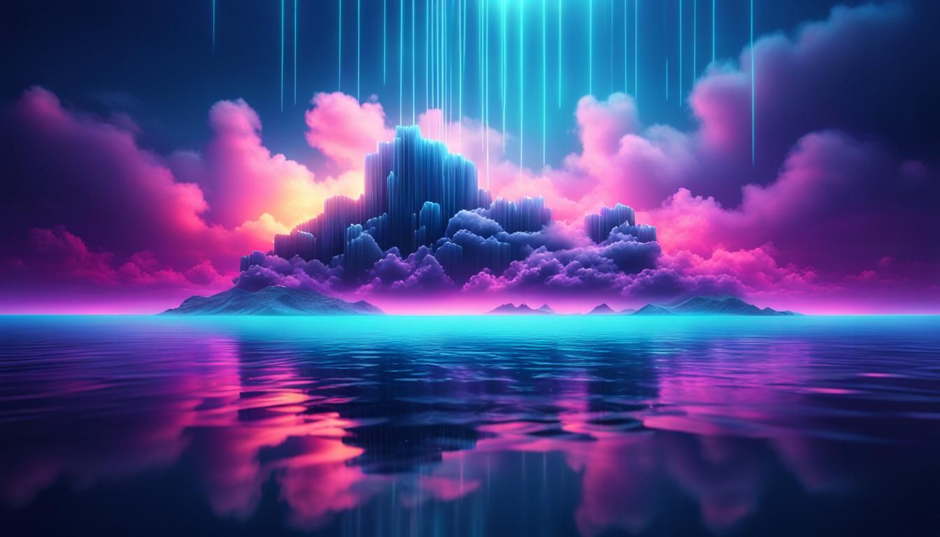 Abstract Neon Seascape with Glowing Lines in 3D