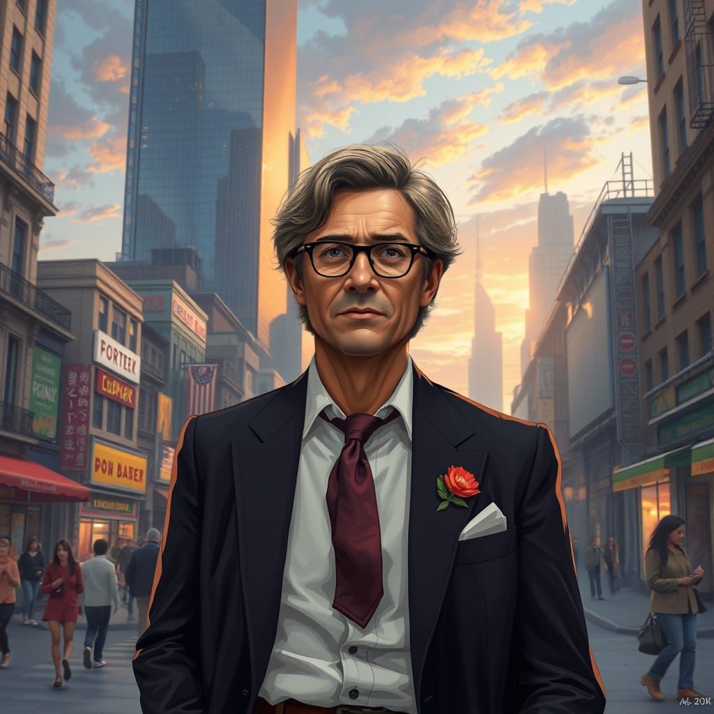 Elegant Figure in Cityscape, Photorealistic 8K Art