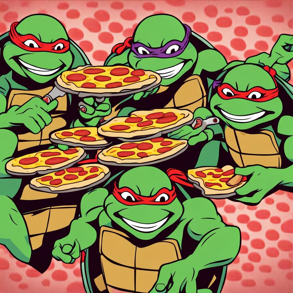 Teenage Mutant Ninja Turtles Eating Pizza