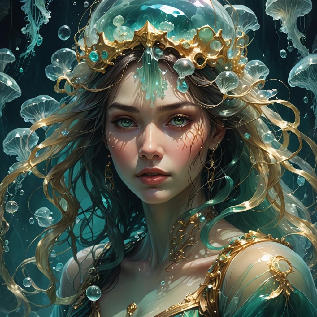 Submerged Woman Portrait with Iridescent Glow