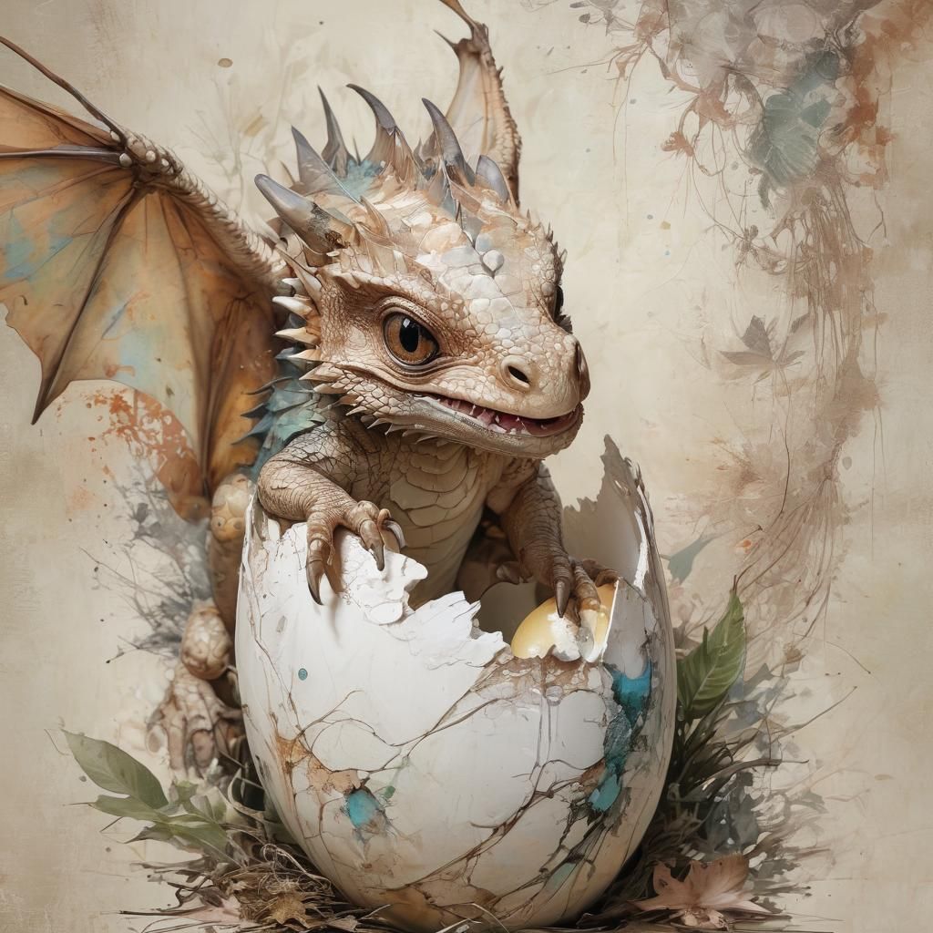 Cute Baby Dragon Hatching From Egg
