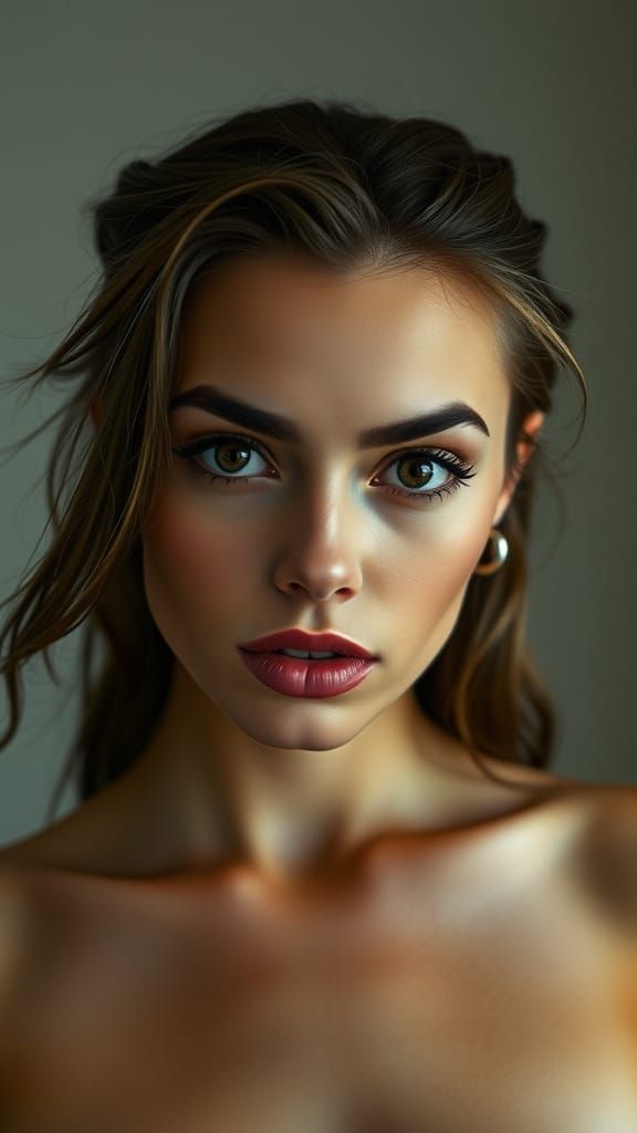 Topless Woman with Large Eyes and Lips