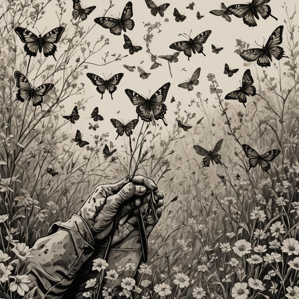 Ink Drawing: Life Emerging from Fallen Soldiers