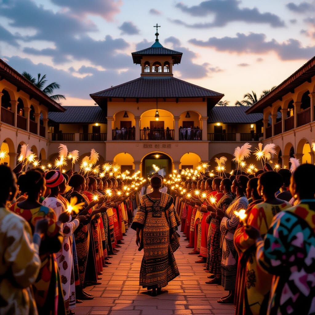 Majestic Igbo Palace Ceremony at Dawn, in Classical Style