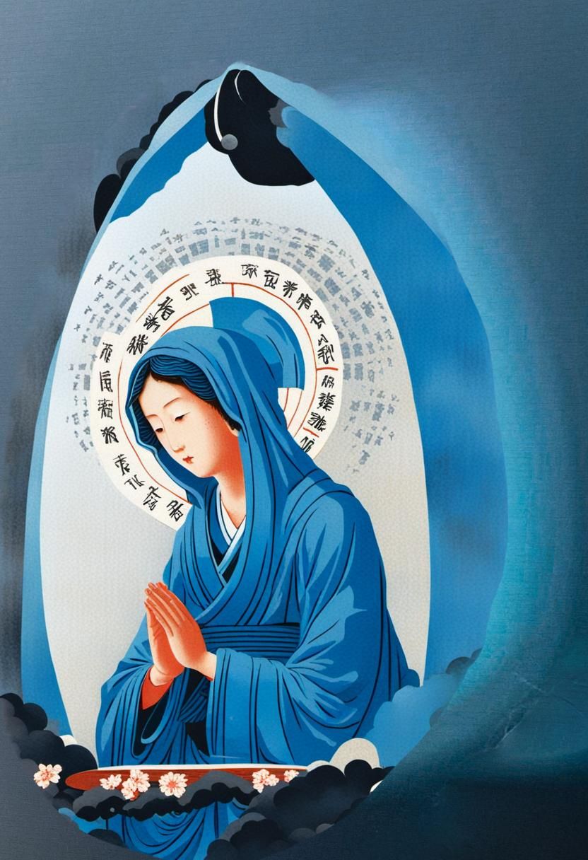 Holy Virgin Mary in Ukiyo-e Style