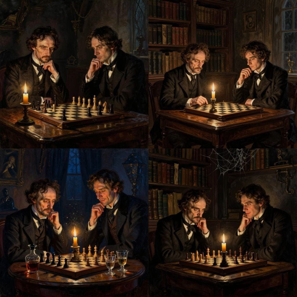 Poe and Holmes Play Chess by Candlelight