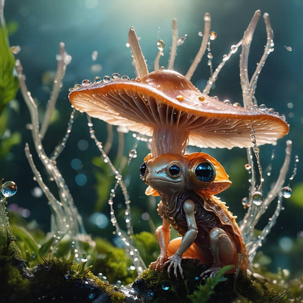 Alien Fairy-Fish on Magical Mushroom: Macro Photography