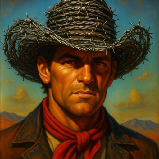 Barbed Wire Cowboy Hat in Boris Vallejo Style
