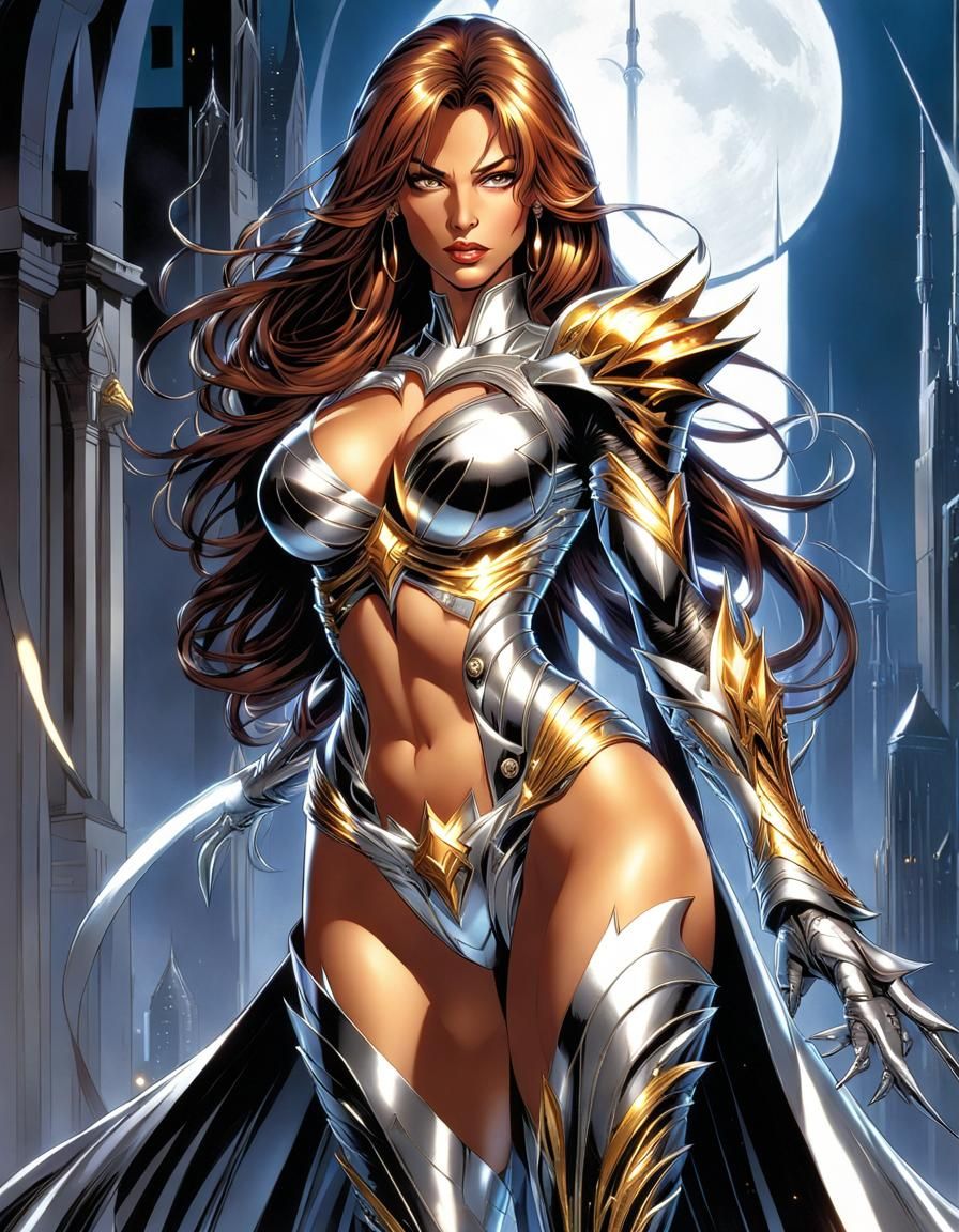 Anime-Style Witchblade with Silver and Gold Armor