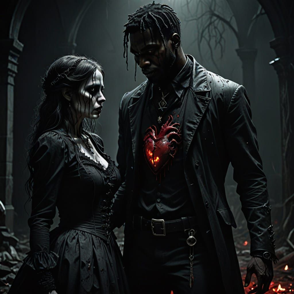 Dark Fantasy Art: Man Offers Bloody Heart to Uninterested Wo...