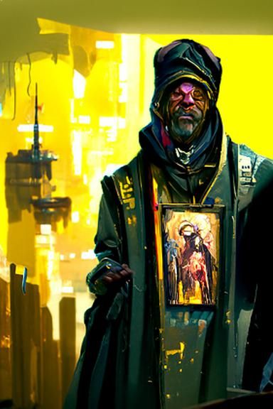 Cyberpunk Beggar Priest on Lunar Colony
