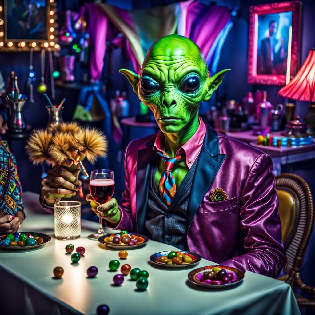 Alien Rockstar Party: Hyperrealistic Photography Portrait
