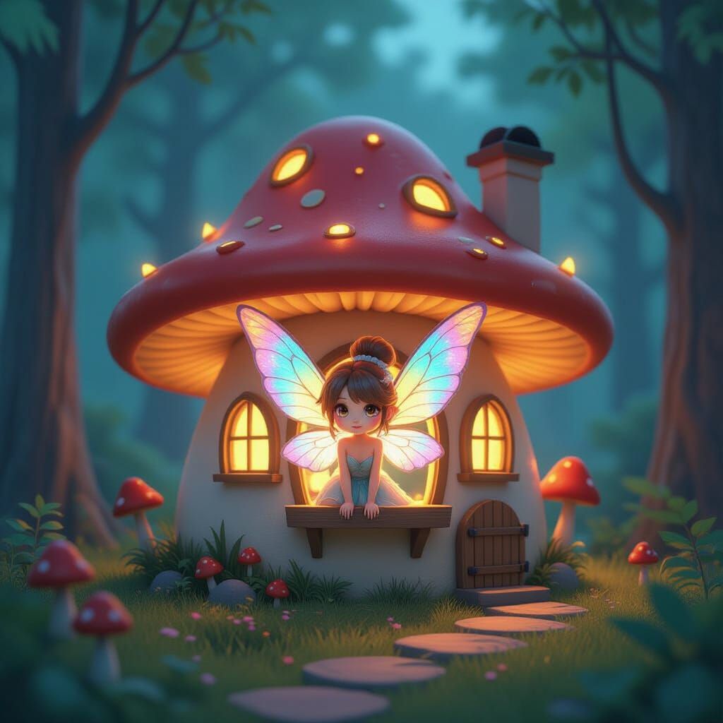 Enchanted Fairy Home in Glowing Mushroom House