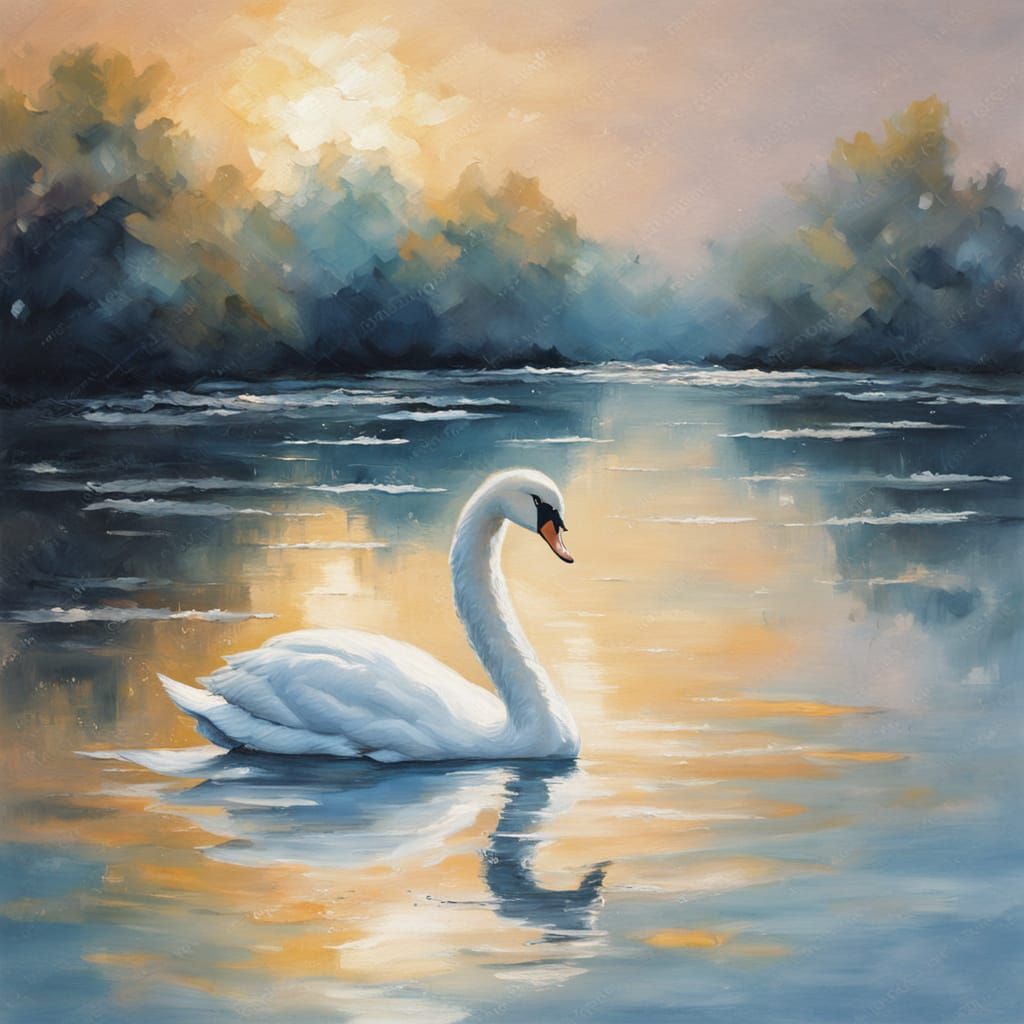 Serene Swan in Dreamy Monet-Inspired Water Scene