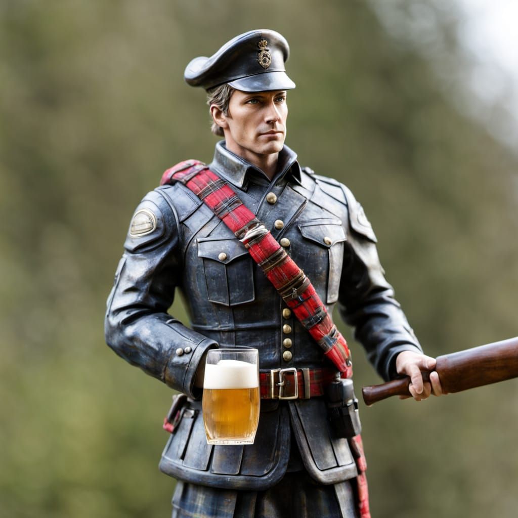Resin Tartan Soldier Holding Toast