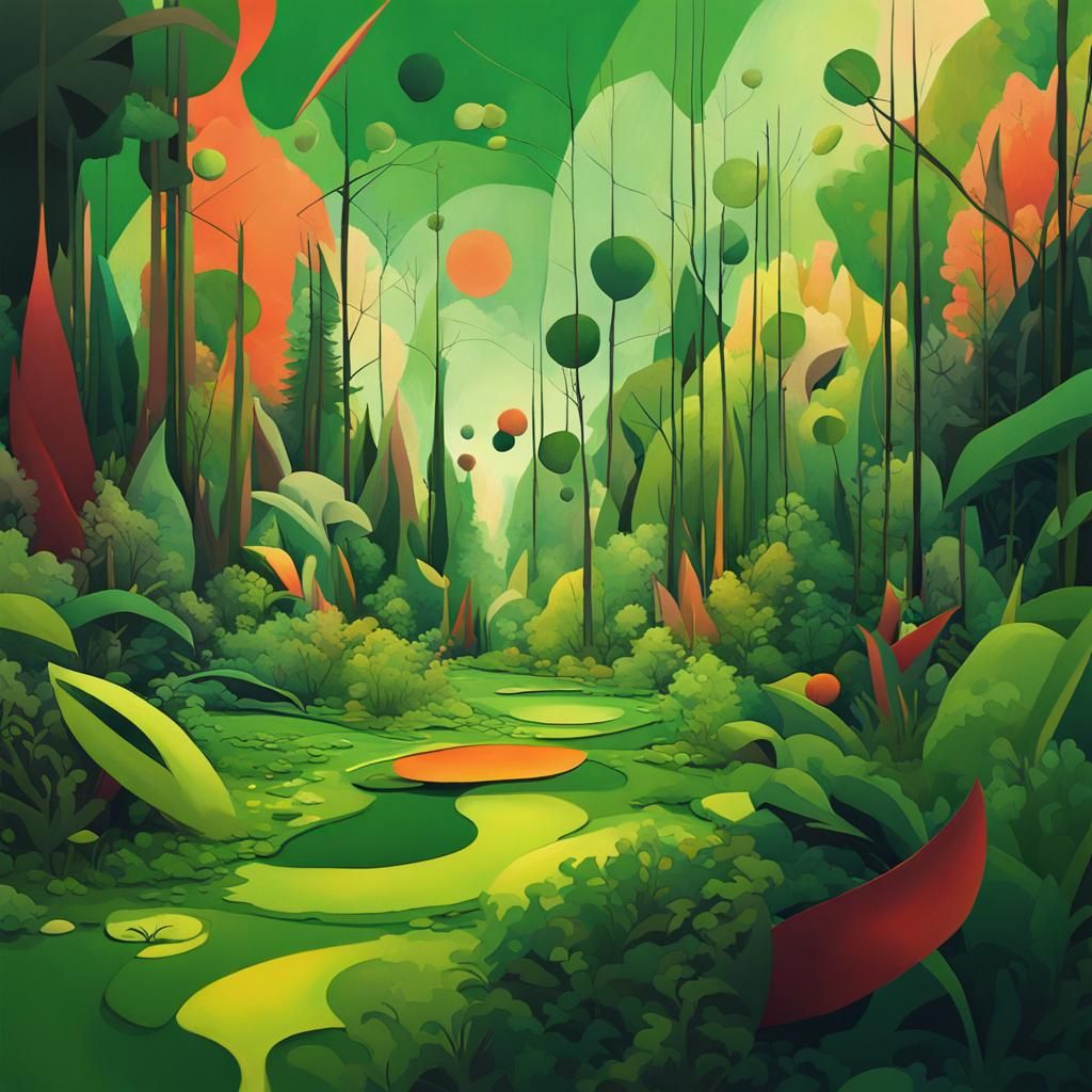 Abstract Green Landscape in Kandinsky Style