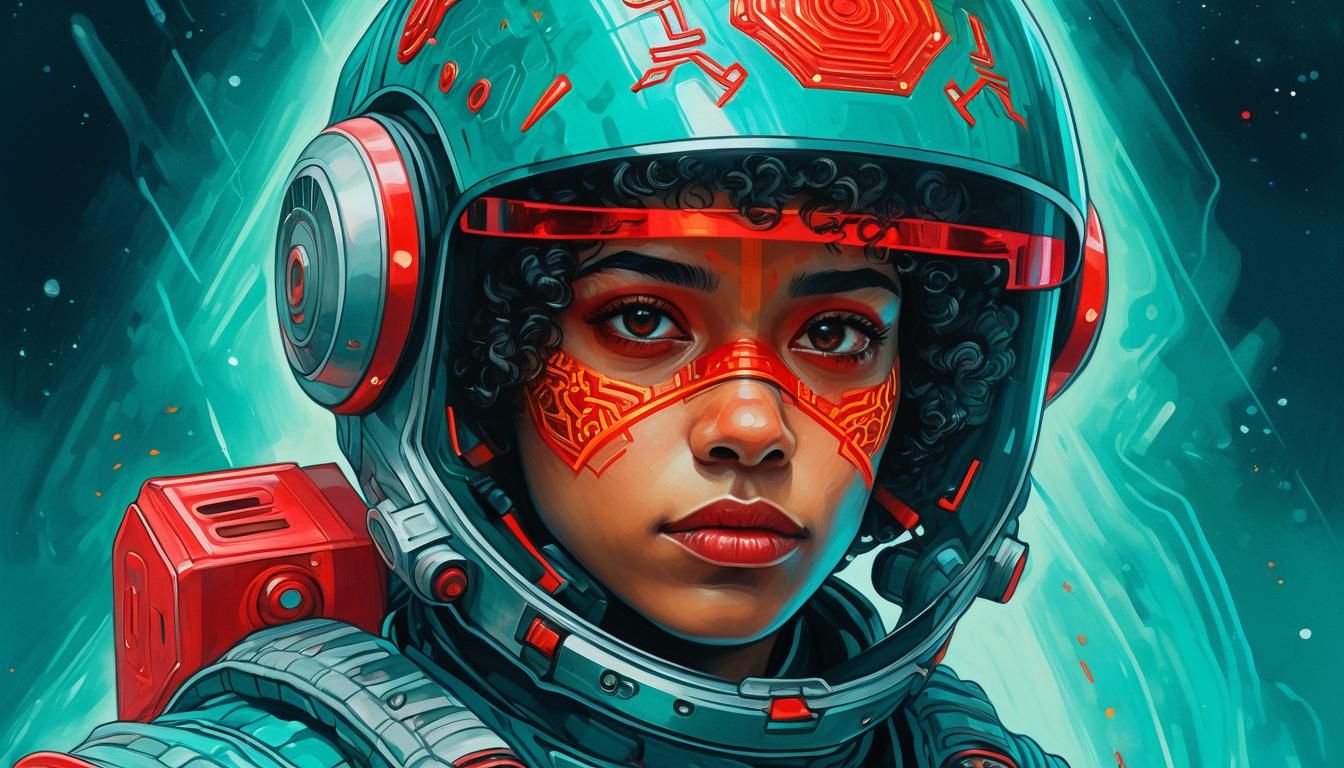 Futuristic Venezuelan Woman Portrait in Watercolor Style