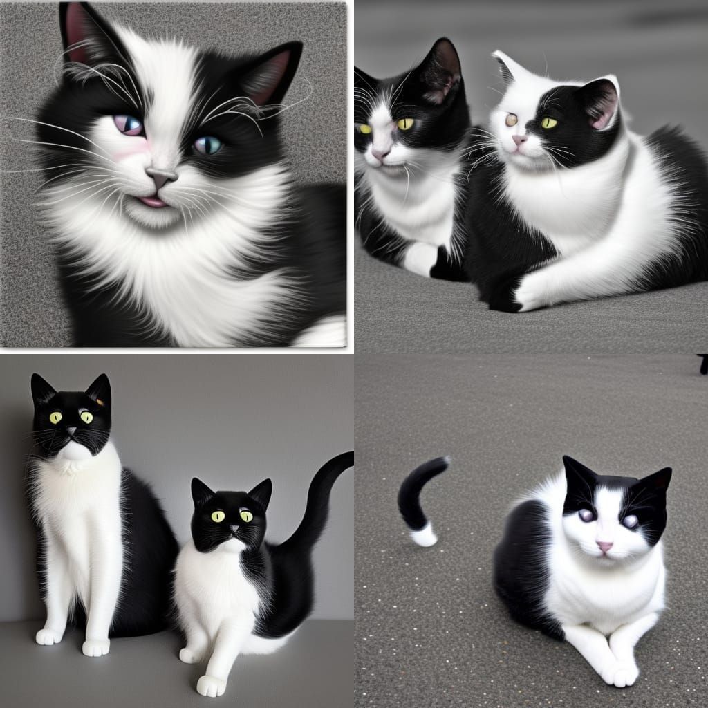 Numerous Black and White Cats in Contrast