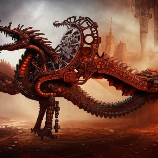 Steampunk Dragon with Gears and Rusted Details