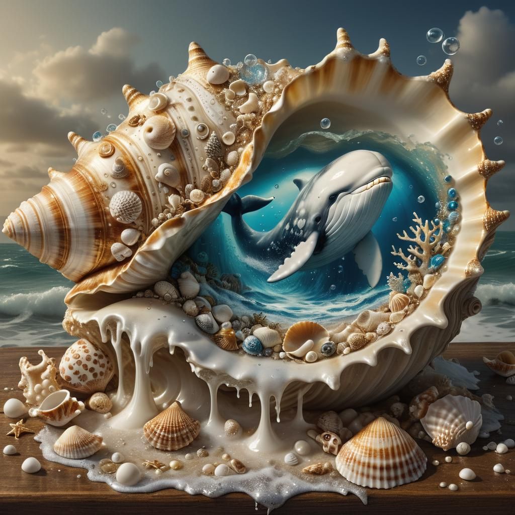 Miniature Underwater Kingdom Inside Seashell, Fantasy Art