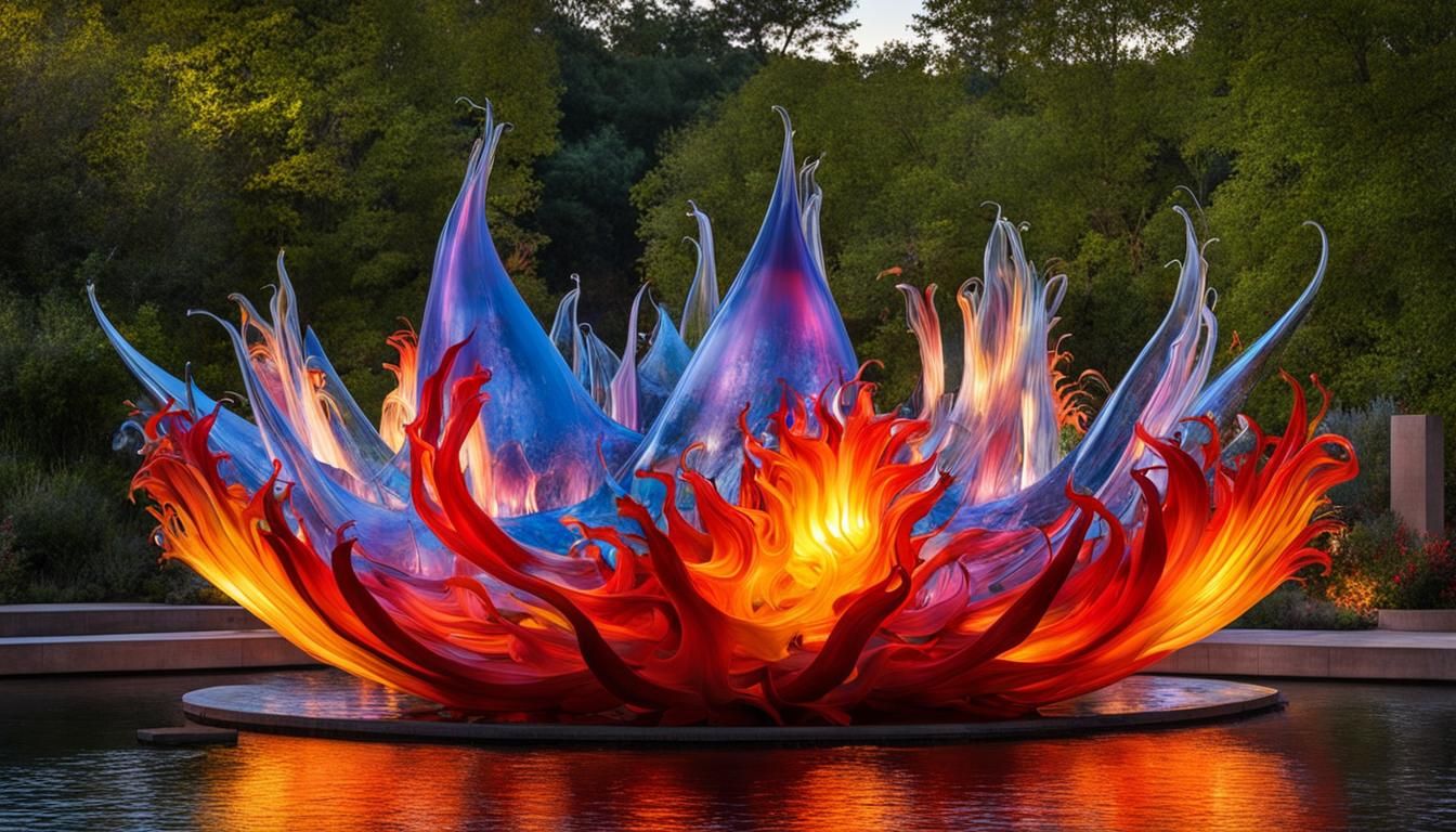 Futuristic Park Fountain with Chihuly Glass Flames
