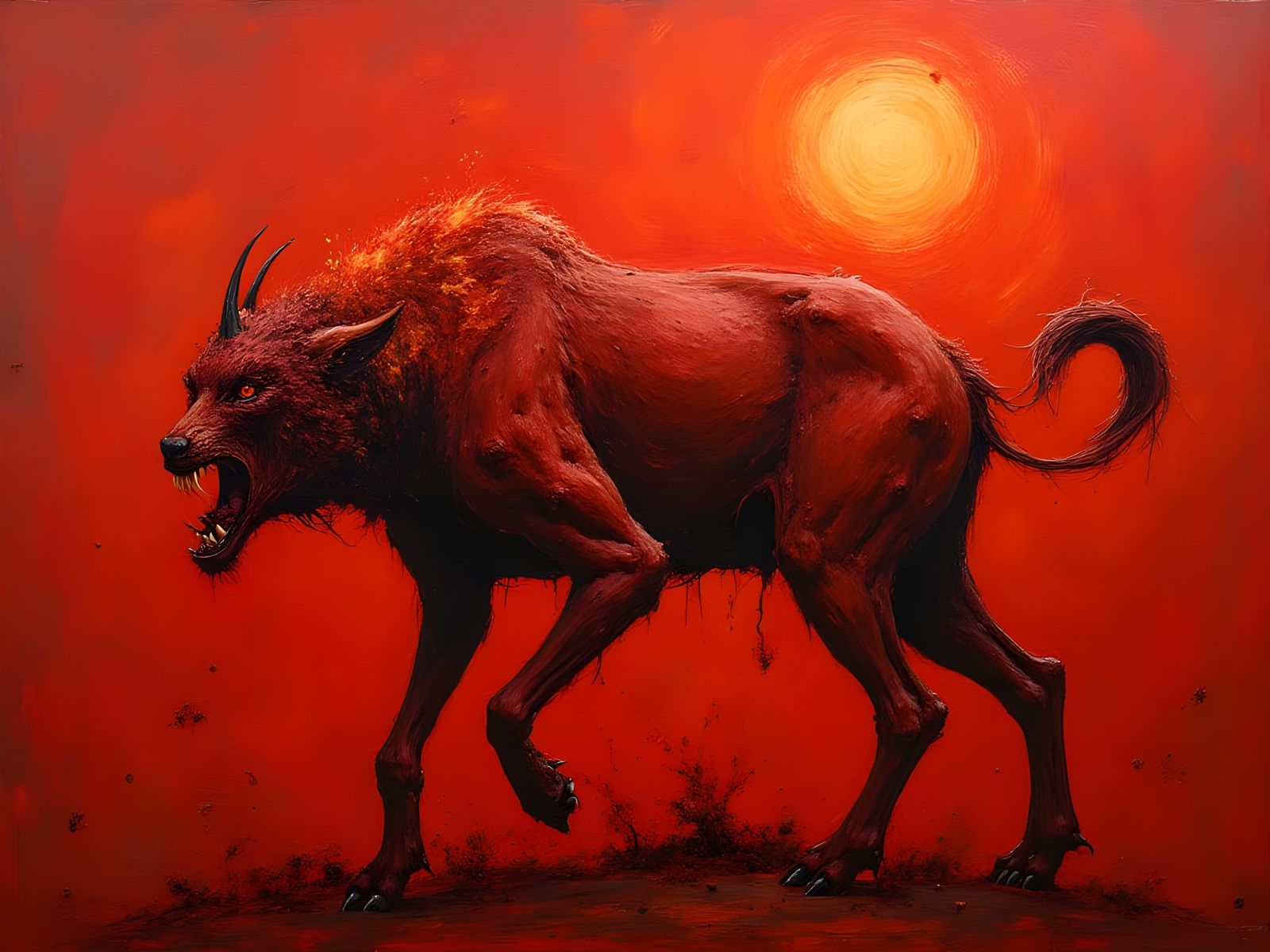 Expressionist Animal Painting in Fiery Red Hues