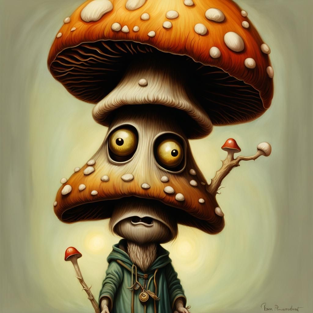 Mushroom Wizard Portrait in Detailed Oil Painting Style