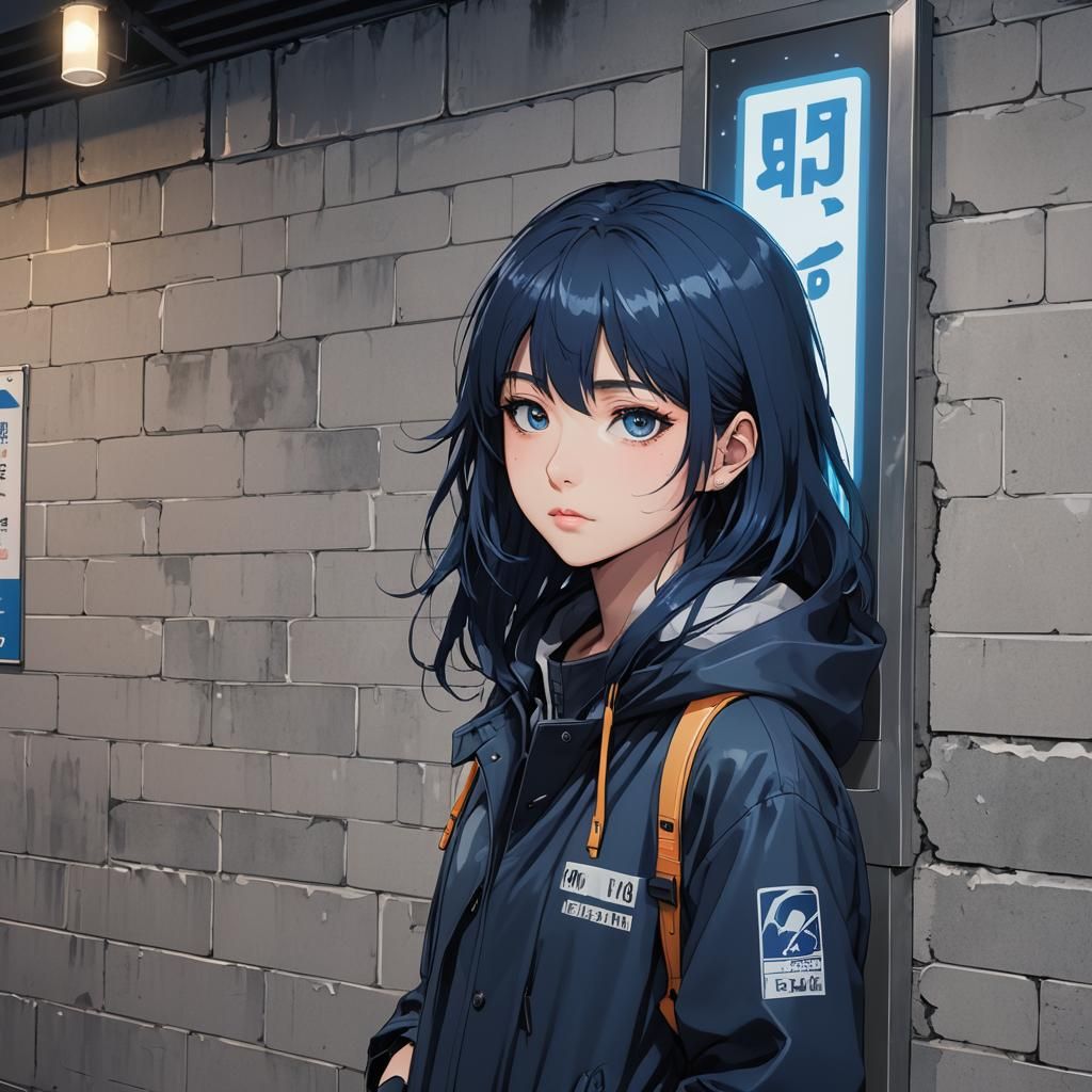 Emotionless Girl in Rainy Cityscape: Anime Style