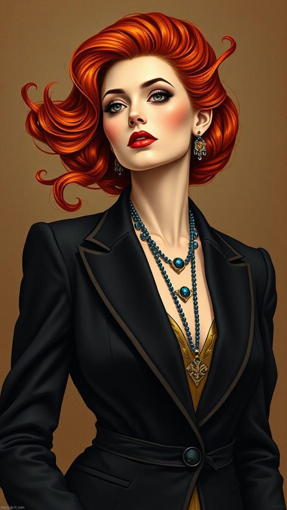 Surreal Fashion Illustration in Deep Brown and Egyptian Blue