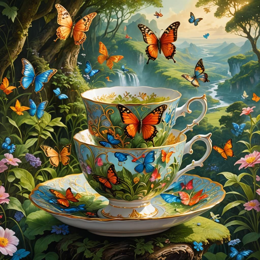 Enchanted Garden: Whimsical Teacup Fantasy Art