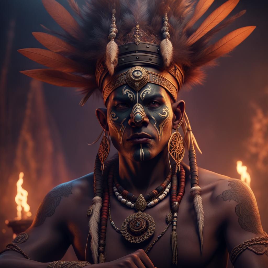 Dark Fantasy Witch Doctor with Mask and Altar