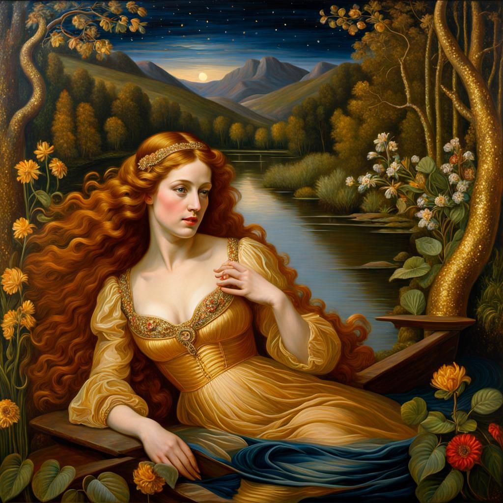 Lady of the Lake in Pre-Raphaelite Style