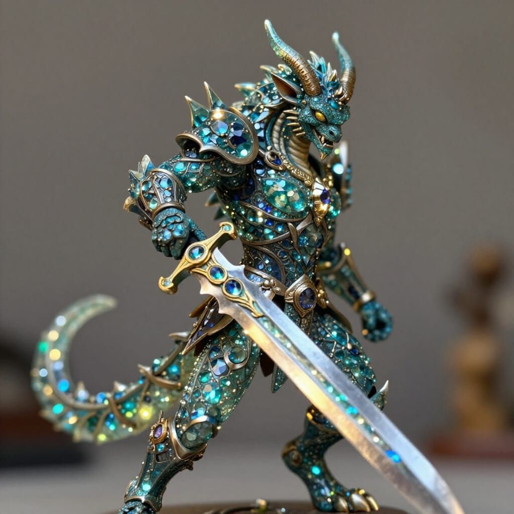 Majestic Monster Wields Emerald-Shimmering Sword in Photorea...