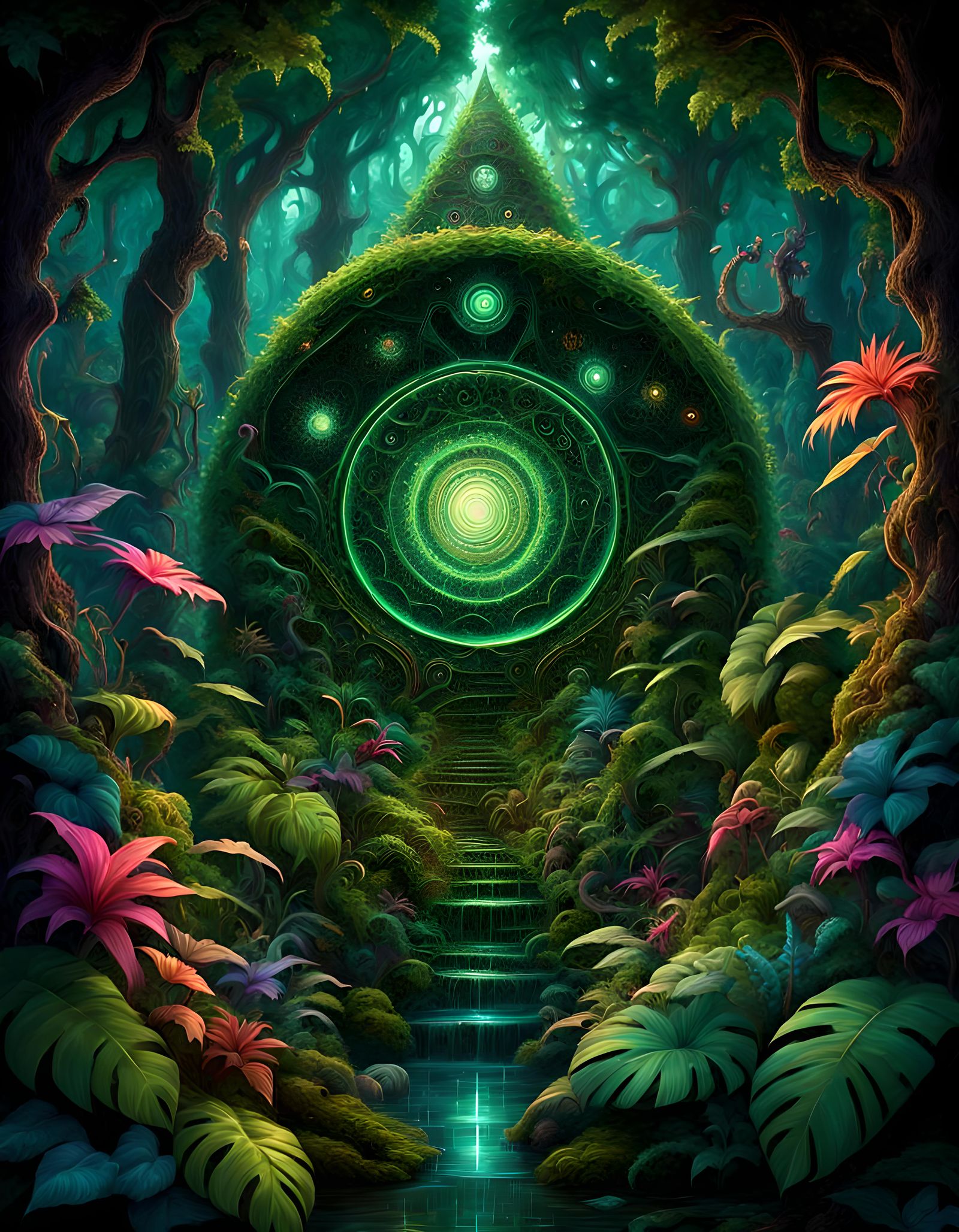 Psychedelic Jungle with Spirals, a 3D Render