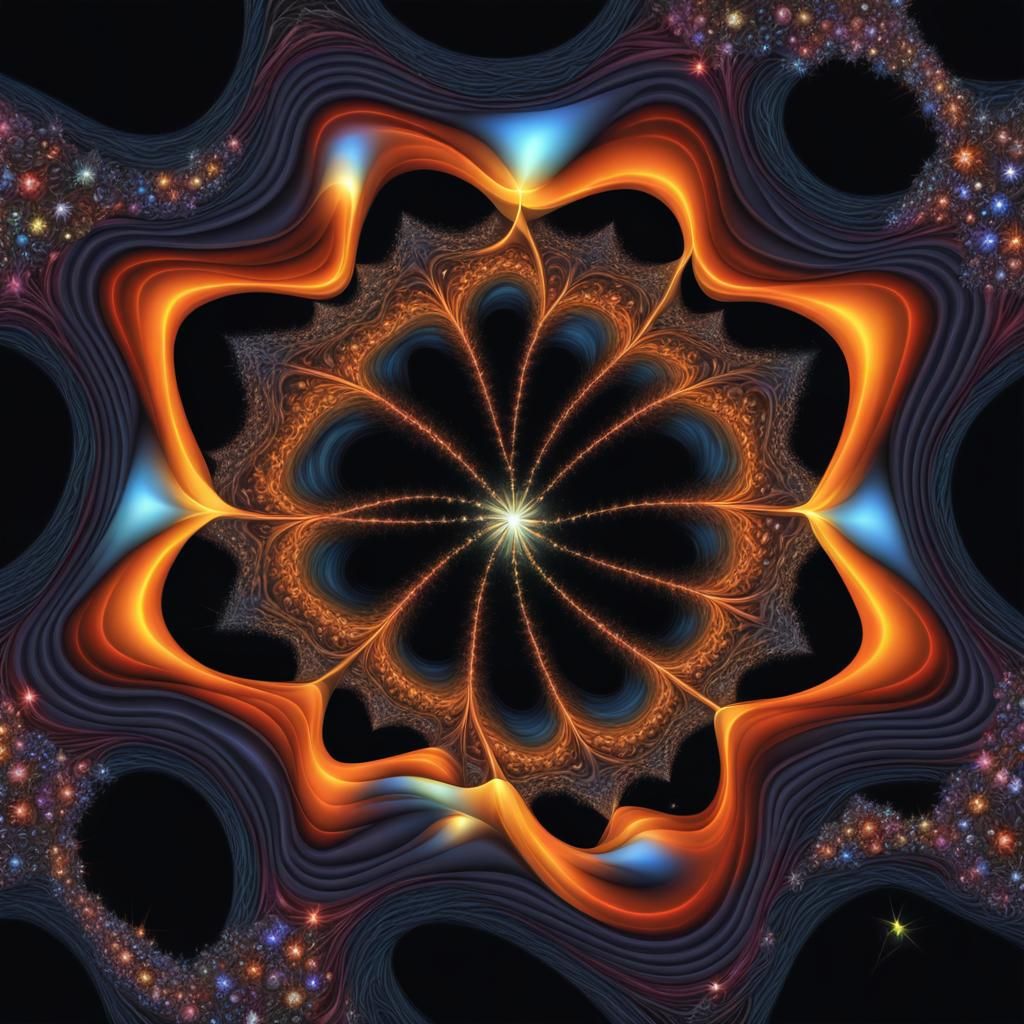 Vivid Impasto Star Surrounded by Electromagnetic Coils