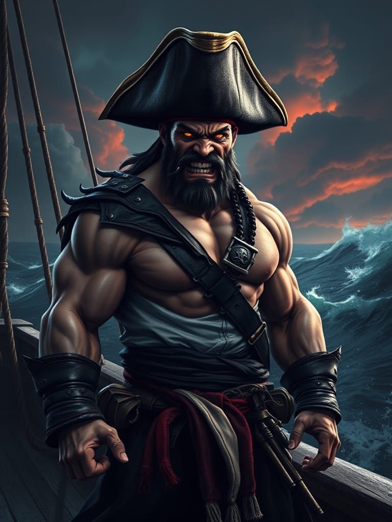 Vasco da Gama as Muscular Pirate in Hyperrealism