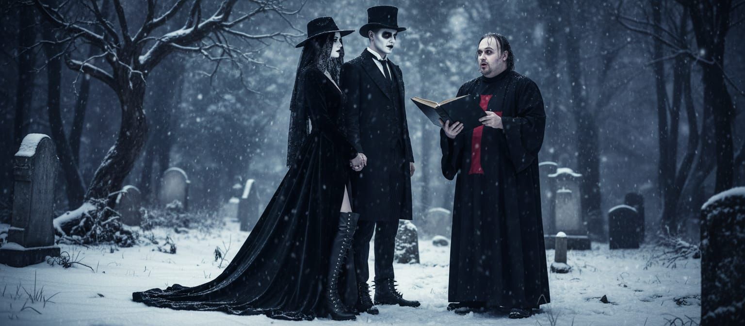 Unholy Matrimony in Snowy Cemetery