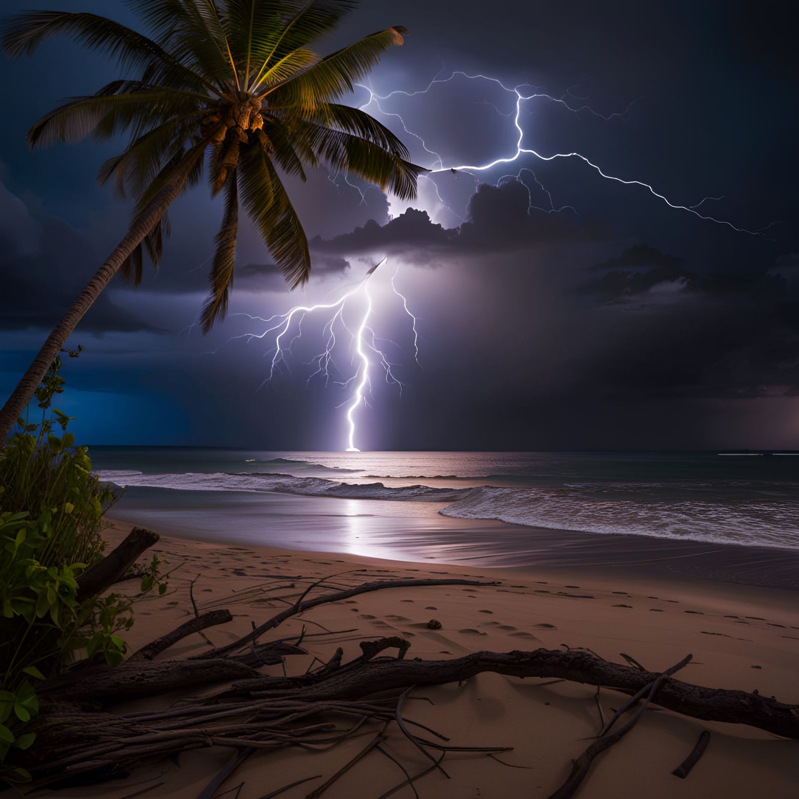Stormy Night on a Deserted Beach